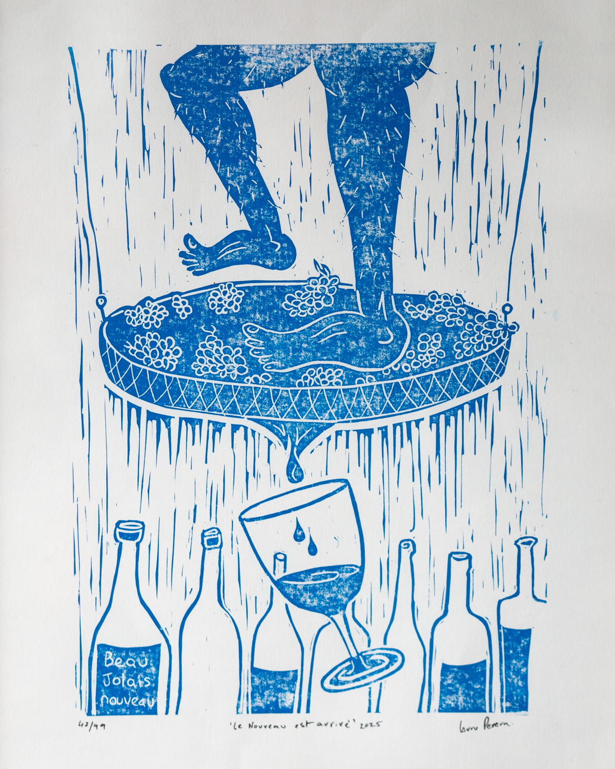 'Le Nouveau est arrivé Original linocut by Isuru Perera