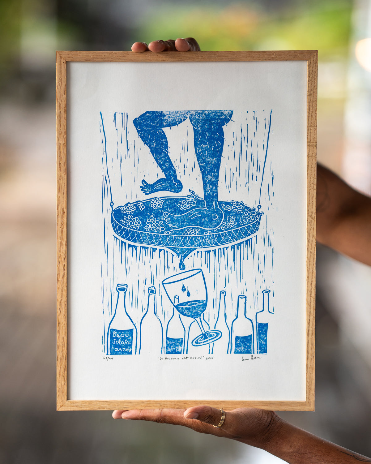 'Le Nouveau est arrivé Original linocut by Isuru Perera